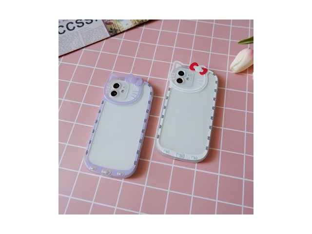 [아이폰14프로 키티 비즈케이스] 인터넷 특가 뉴욕마켓 아이폰 헬로 키티 리본 스트랩 미러 거울 투명 젤리 케이스